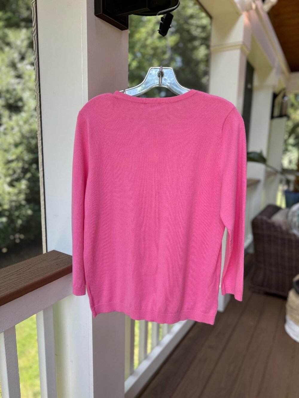 Talbots Bubble Gum Pink Cotton Blend Button Down Cardigan Crew Neck Size M NEW - Picture 5 of 11